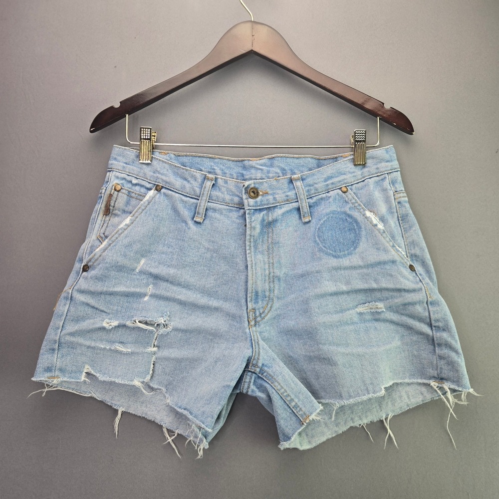 Aing Company Vintage 1979 Denim Shorts L Light Blue Distressed Cut Off Raw Hem